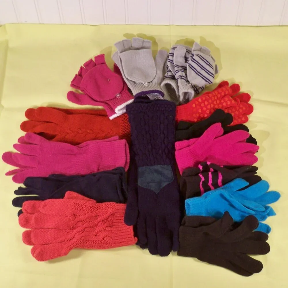 14 Pairs, Assorted Knit Gloves, Mittens *Sizes